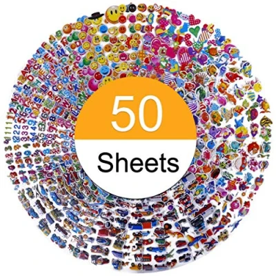 Image de Autocollants pour enfants 3D gonflé Stickers Scrapbooking tout petits, cadeau d&#039;anniversaire, garçon, 50 feuilles, 1200+ récompenses enseignants, en vrac, animaux compris