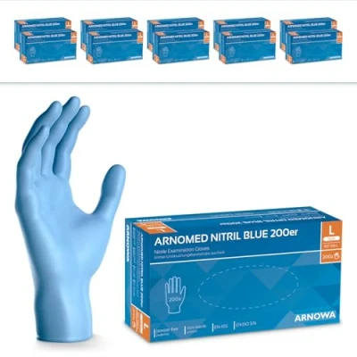 Image de ARNOMED gants nitrile jetables taille L, 2000 pièces (10 boîtes), en bleu, gant jetable non poudrés &amp; sans latex, jetables, cuisine tailles S, M, L XL
