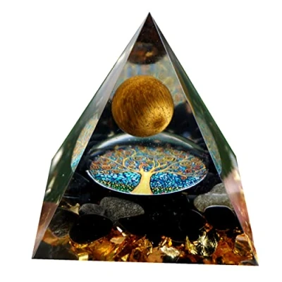 Image de Pyramide Orgonite en cristal Oeil de tigre, sphère avec obsidienne, Reiki, énergie, Chakra, Protection guérison, Orgone, Cadeau pour les Amis