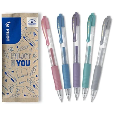 Image de PILOT Lot de 5 G2 Stylos roller Encre gel rétractables et rechargeables effet métallisé Rose Métallique, Bleu Violet Vert Argent Pointe moyenne