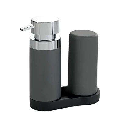 Image de WENKO Station de Lavage Easy Squeeze, Distributeur Liquide Vaisselle et Savon Liquide, Gris, 250 ML, 15 x 18 7 cm