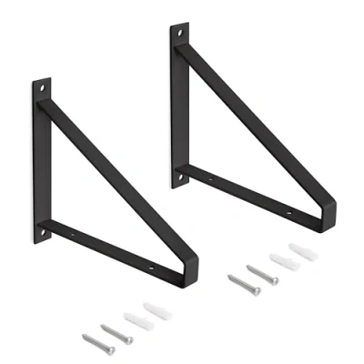 Image de Emuca Jeu de supports pour étagères en bois avec forme triangulaire, Acier, Peint noir