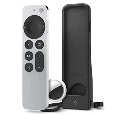 Image de Spigen ACS03746 AirTag Silicone Fit Coque Compatible avec Siri Remote 2eme Generation 2021 (Cordon Inclus) Noir