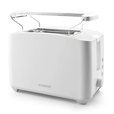 Image de Bomann® grille pain compact 2 tranches avec fonction décongélation/réchauffage/arrêt rapide support pour petits pains blanc aussi grillés &amp; gaufres prêtes à cuireTA 6065 CB