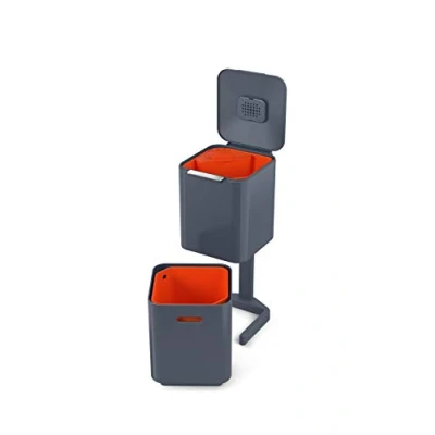 Image de Joseph Totem Poubelle de cuisine pour le tri et recyclage des déchets, avec bac à compost intégré filtre charbon actif remplaçable, capacité 40 litres, Graphite
