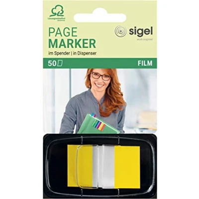 Image de SIGEL Hn490 Marque Pages Adhésifs, Papier Film Transparent, en Distributeur Z, 50 Feuilles de 4,3 X 2,5 cm, Color Tip Jaune