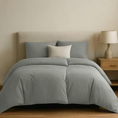 Image de Dreamzie Parure de Lit 135x200 en Coton Renforcé Anthracite 2X Housse Couette et Taie d Oreiller 80x80 cm Certifiée Oeko Tex 4 Pièces