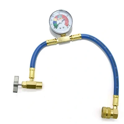 Image de Flexible de recharge pour R134a avec manometre et raccord laiton canette Duracool/Multicool/Climapure
