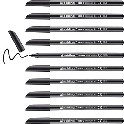Image de edding 1200 Feutre de coloriage pointe fine noir 10 stylos ronde 1 mm stylo pour ecriture, dessin,