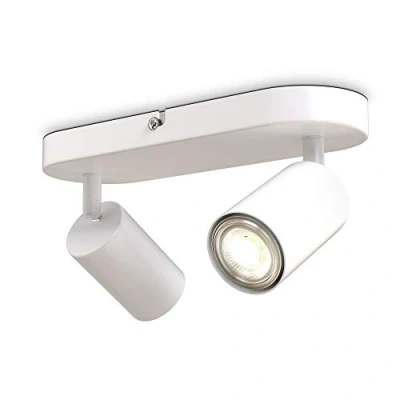 Image de B.K.Licht I plafonnier spots 2 pivotants &amp; orientables GU10 blanc mat livré sans ampoules