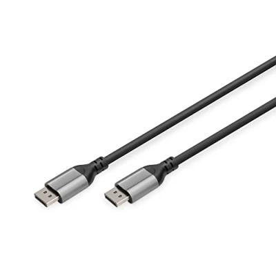Image de DIGITUS 8K/60Hz Câble de connexion Displayport DP à 1.4 4k/144Hz 1 m boîtier aluminium Compatible avec moniteur, carte graphique jeu Noir