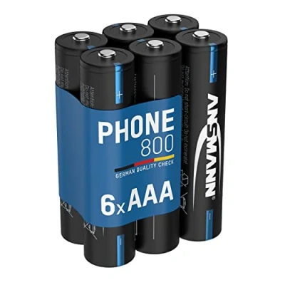 Image de ANSMANN Piles Rechargeables HR03 Phone 800 mAh (Lot de 6) DECT pour téléphone sans Fil ou babyphone Accumulateurs à Recharge Rapide et Faible autodécharge