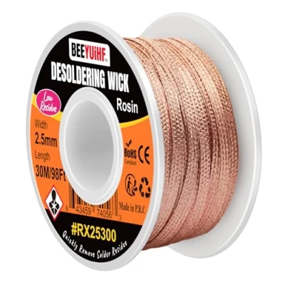 Image de BEEYUIHF Tresses à Dessouder, 30 m de long Tresse Dessoudage, Trèsse fil Souder Wick avec flux, pour enlever la soudure et démonter les composants électriques (2.5mm m)