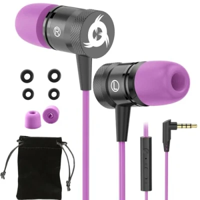 Image de KLIM Fusion Ecouteurs Haute Qualité Audio Nouveauté 2024 Durables Garantis 5 Ans Innovant Ecouteur Intra auriculaire avec Mousse à Mémoire de Forme et Microphone Prise Jack 3,5mm Violet