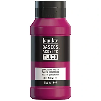 Image de Liquitex 8870393 Basics Fluid Peinture acrylique à consistance fluide, séchage rapide, résistante la lumière, imperméable, base d&#039;eau, Flacon de 118 ml, Magenta Quinacridone