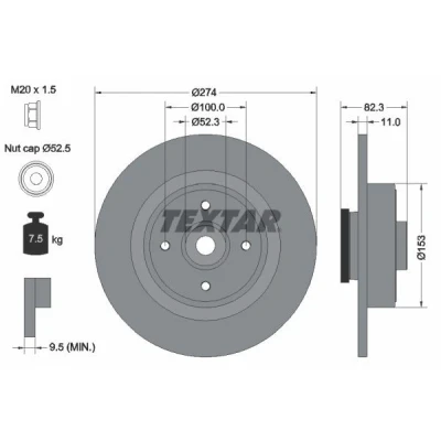 Image de TEXTAR PRO 92141403 Disque de frein 274 11 04/04 100 plein revêtu avec bague ABS, roulement roue RENAULT: Scenic 2, Scénic 1, Megane