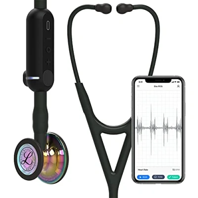 Image de 3M Littmann CORE Stéthoscope numérique, 8572 tubulure noire, Édition Rainbow brillant, base et lyre 69 cm
