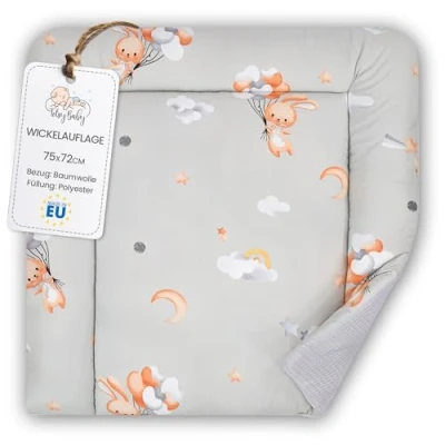 Image de Table à langer bebe 75x72 cm matelas pliable imperméable et portable en coton lavable pour commode Hemnes ou Malm 75 x 72 Lapin
