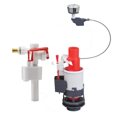 Image de Wirquin 10724351 chasse d&#039;eau wc complète mécanisme double MW2 &amp; robinet flotteur à alimentation latérale F89, blanc et rouge