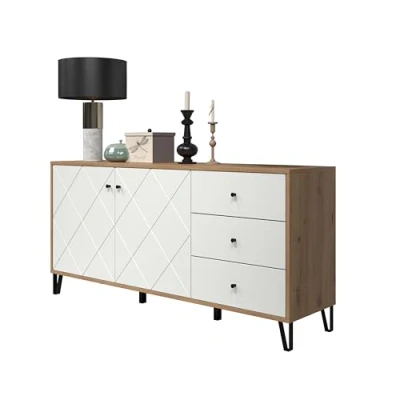 Image de trendteam smart living Buffet Commode Meuble TV Salon Tactile Taille d&#039;assemblage (LxHxP) Couleur blanc 210287207, Chêne Artisanal avec Blanc, Dimensions (L x H P) 183 76 40 cm
