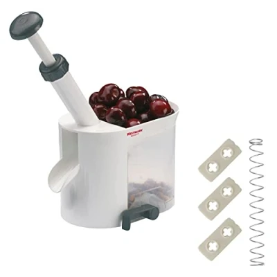 Image de Westmark Dénoyauteur à Cerises avec Goulotte et Caissette Noyaux, inclus Kit de 4 Pièces d&#039;usure/rechange, Plastique/acier inoxydable, Blanc/anthracite, 403022E6