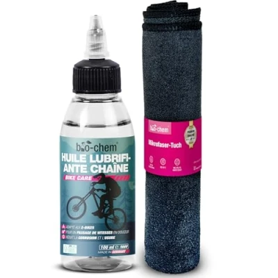 Image de Bio Chem Huile lubrifiante pour chaine de velo 100ml + chiffon en microfibres Flacon compte gouttes lubrifiant vtt vélo accessoires Produit écologique graisse