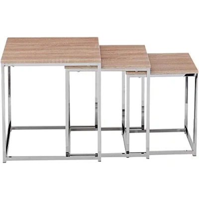 Image de HAKU Möbel Ensemble De 3 Tables D&#039;Appoint, MDF, Chêne Chromé Clair, L 29 X P H 36 cm/L 34 39 42 cm