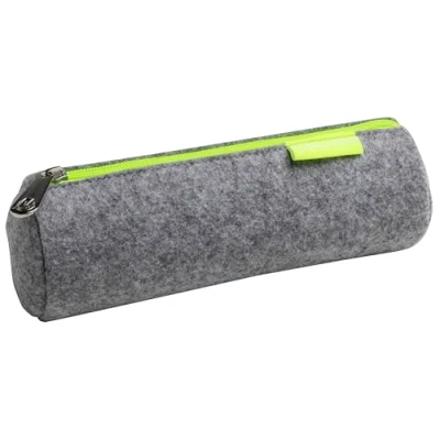 Image de Exacompta Réf. 52150E 1 trousse ronde NEON en feutrine PET recyclé douce et agréable au toucher avec fermeture zip jaune fluo peut contenir un double décimétre gris