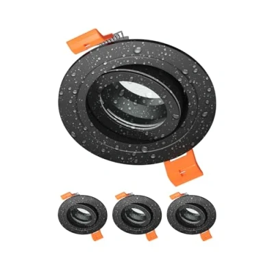 Image de ledscom.de 4 pièces cadre d&#039;encastrement au plafond ERID pour salle de bain, pièce humide, IP44, rond, pivotant, noir mat