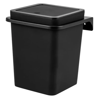 Image de bremermann Poubelle de Salle Bain, rectangulaire, avec Surface Douce au Toucher, Support Mural à Coller ou percer, Couvercle basculant et Coussinets EVA, en Plastique, 6 l (Noir)