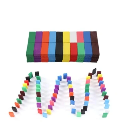Image de Domino en Bois Coloré Jeu Classique Éducatif Blocs de Construction Course Chiffres Table pour Bébés Enfants Adultes 100Pcs