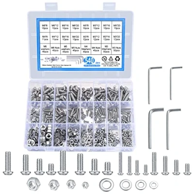 Image de 540 Pièces Vis écrous et Rondelles à Tête Hexagonale en Acier Inoxydable, Assortiment de Cylindrique Bombée M3 M4 M5 M6, Métaux, avec Clé