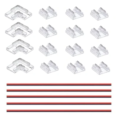 Image de GOMING Kit Connecteur de Ruban LED 2 Pin 10mm Largeur Carte 12 Connecteurs Transparents Sans Espacement 4 Forme L/Coin 5 Fils D&#039;extension 15cm pour Bande Lumineuses