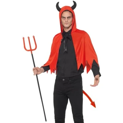 Image de Smiffys Kit de diable, Rouge, avec une cape et des cornes, trident détachable queue