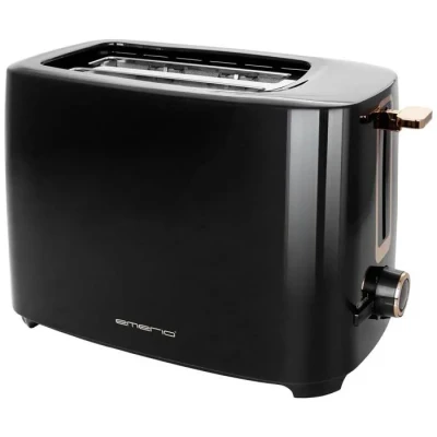 Image de emerio TO 125131.1 Grille pain avec 2 fentes extra larges pour tranches de dans un toast tiroir ramasse miettes amovible, 7 niveaux brunissage réglables, sans BPA, noir/doré