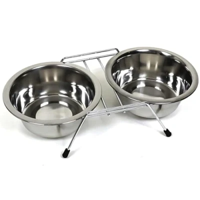 Image de PARENCE. Lot de 2 Gamelles en INOX pour Animaux Support Antidérapant avec Pieds Caoutchouc Chats et Petits Chiens 11cm Diamètre