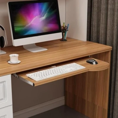 Image de Support Clavier Coulissant Sous Bureau, Ordinateur Ergonomique, Tablette Coulissante Souris pour de Clavier, (Color : Light walnut, Size 70cm)