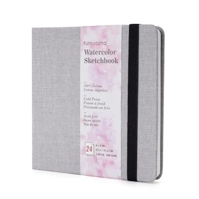 Image de tumuarta carnet de croquis aquarelle 15 x cm 300 g/m² 100 % coton pressé à froid 24 feuilles et 48 pages Pour une utilisation comme voyage bloc notes multimédia