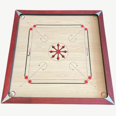 Image de Planche de carrom en bois d&#039;Inde Profi 1 avec plateau jeu 9 mm bords rebond dur Complet pions