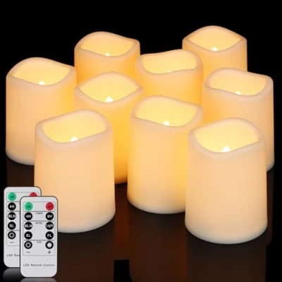 Image de yunsheng Lot de 9 bougies LED sans Flamme avec télécommande Fonction minuterie Fonctionne piles vacillante (7,5 x 10 cm) Bougie étanche Décoration d&#039;intérieur et d&#039;extérieur