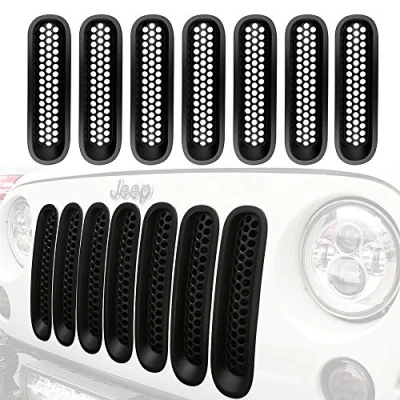 Image de Lot de 7 inserts grille avant à clipser pour Wrangler JK 07 15 Noir mat