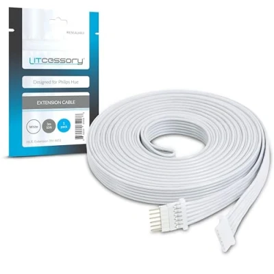 Image de Litcessory Câble d&#039;extension pour Philips Hue Lightstrip Plus (3m, Lot de 1, Blanc MICRO 6 BROCHES V4)