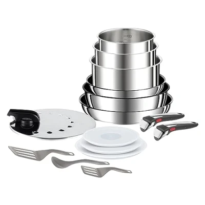 Image de Tefal Ingenio Preference On Batterie de cuisine 15 p, Induction, Acier inoxydable, Revêtement antiadhésif, Empilable, Compatible lave vaisselle, Fabriqué en France L9749532