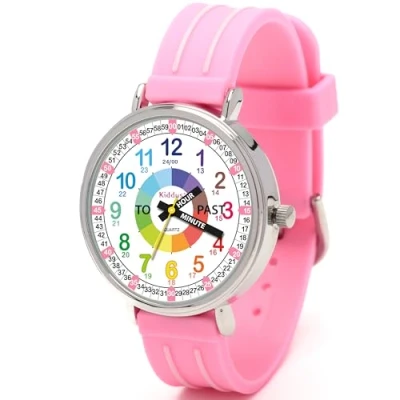 Image de Kiddus Montre Bracelet Éducative pour Enfants, Fille, garçon. Time Teacher Analogique avec Exercices. Facile d’Apprendre à Lire l’Heure.