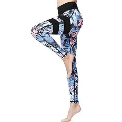 Image de FLYILY Legging de Sport Femme Taille Haute Pantalon Yoga Mode Faire des Exercices Leggings(BlackFlower,S)