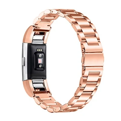 Image de YOJOCK Bracelet pour Fitbit Charge 2, Bande en Acier Inoxydable Réglable Sangle de Remplacement 2 (Or Rose)