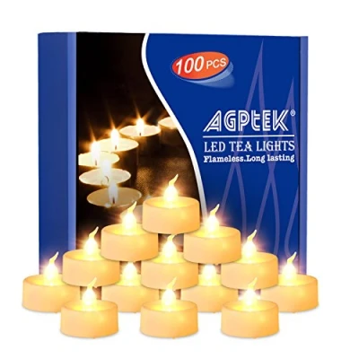 Image de AGPTEK Lot de 100 fausses bougies chauffe plat électriques à piles LED sans flamme pour Noël, Halloween, décoration mariage Blanc chaud 3,6 cm