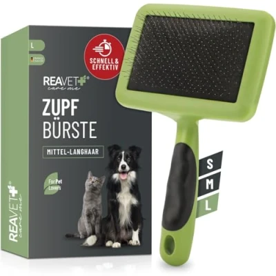 Image de ReaVET Brosse pour chien et chat à poils longs chiens chats Grandes races (L) Élimine en douceur les sous poils, nœuds animaux de compagnie