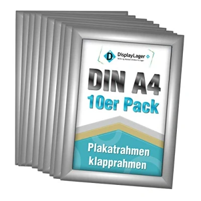 Image de DisplayLager 10 Cadre à Clipser A4, pièces, argenté pour Affiches avec Profil en Aluminium de 25 mm vitre Protection antireflet et matériel Fixation