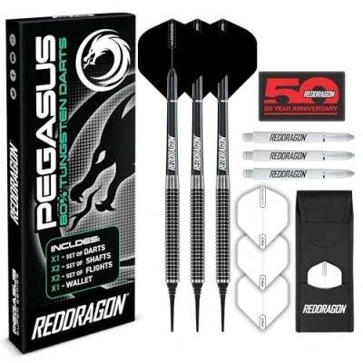 Image de RED DRAGON Pegasus Soft Tip Darts Set 20 Gram White Stems, Flights
